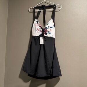 COCOSHIP Sailor Pin Up Halter Swimsuit Retro One Piece Skirtini Swimdress 16
